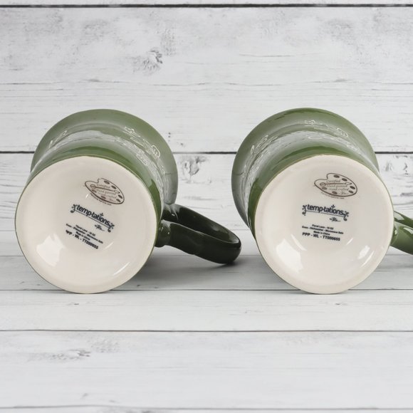 Floral Lace Green Tall Pedestal Mugs by Temp-Tations - Set of Two - Picture 8 of 11